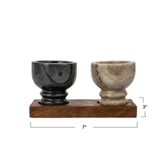 Hello Honey&reg; 7" Mango Wood Tray with Marble Bowls {6}