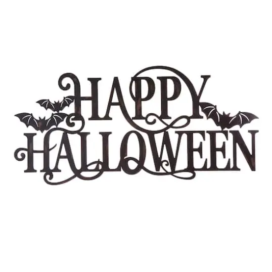 Glitzhome&reg; Black Metal Happy Halloween Wall Sign {1}