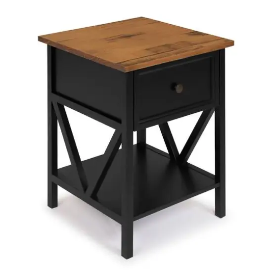Walker Edison 19" 1-Drawer Wood Side Table Reclaimed Barnwood / Black {1}