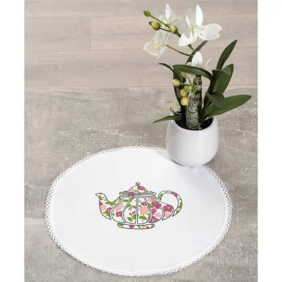 Leisure Arts&reg; Round Teapot Stamped Embroidery Doily {3}