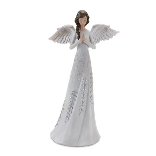 12" Angel Figurines with Silver Floral Accent Set {4}