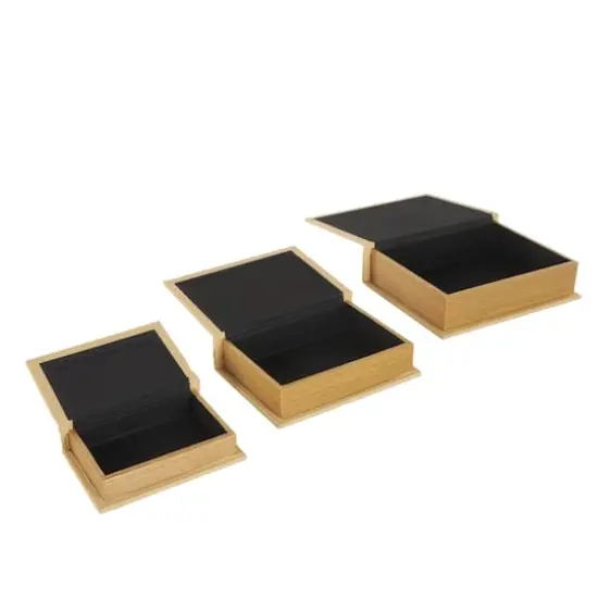 Faux Leather Geometric Woven Grid Book Storage Box Set Beige {4}