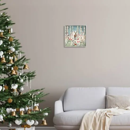 Stupell Industries Deer In Nighttime Birch Forest Black Framed Giclee Art Gray {3}