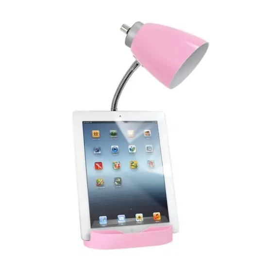 LimeLights 18.5" Gooseneck Desk Lamp with Tablet Stand and Charging Outlet Pink {8}