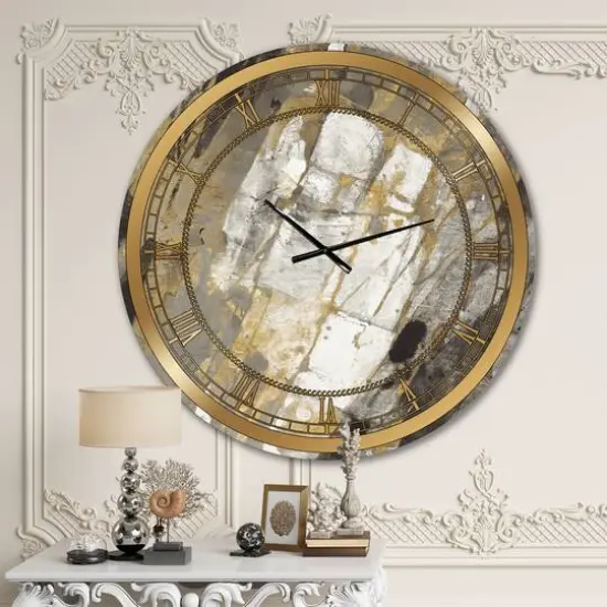 Designart 'Gold, Black And White Hanpainted Abstract Glam Wall Clock {3}