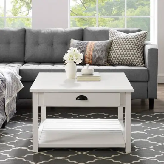 30" Brushed White Square Country Coffee Table {5}