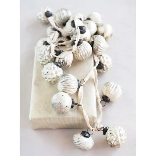 Hello Honey&reg; 6ft. Cream Embossed Mercury Glass Ball Ornament Garland {4}