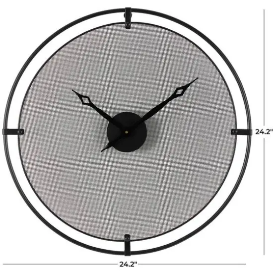 Industrial Black Metal & Gray Mesh Wall Clock {8}