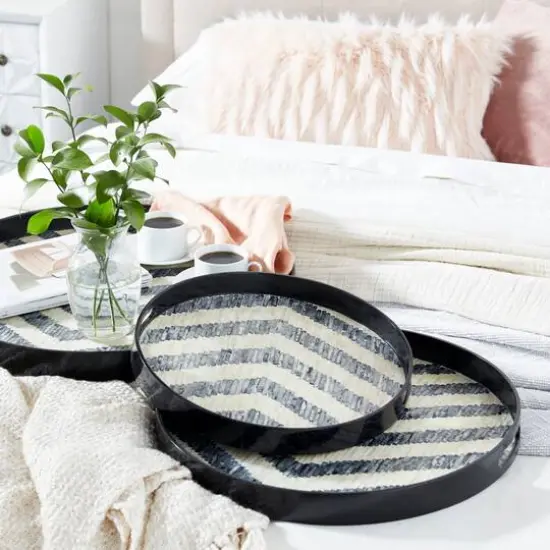Black Mother of Pearl Modern Tray Set {8}