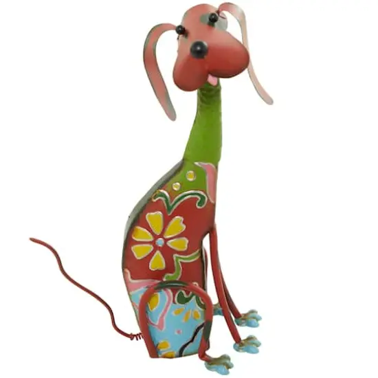 19" Multicolor Metal Dog Garden Sculpture with Floral Pattern {1}