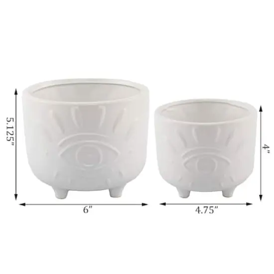 Flora Bunda® Matte White Evil Eye Ceramic Footed Planter Set {4}