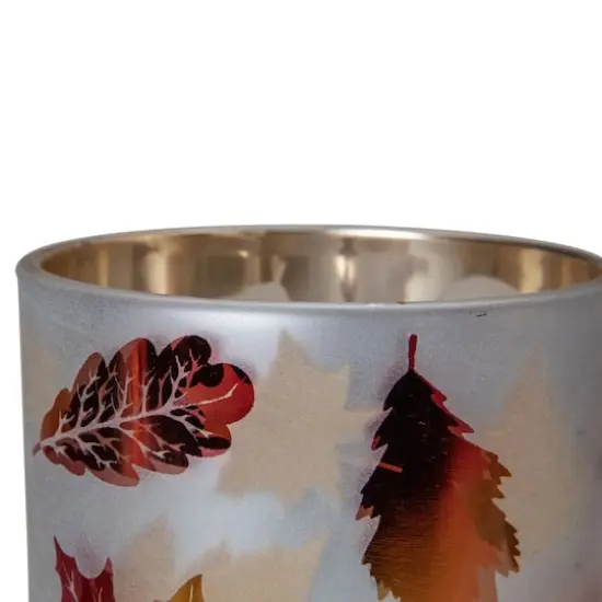 5" Matte White & Gold Autumn Leaves Flameless Glass Candle Holder {4}