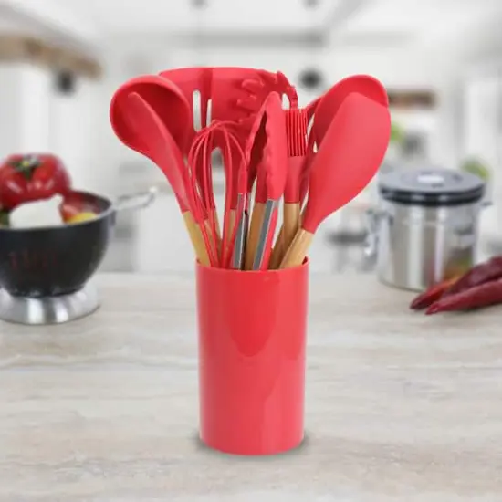 MegaChef Red Silicone & Wood Cooking Utensils Set, 12ct. {5}