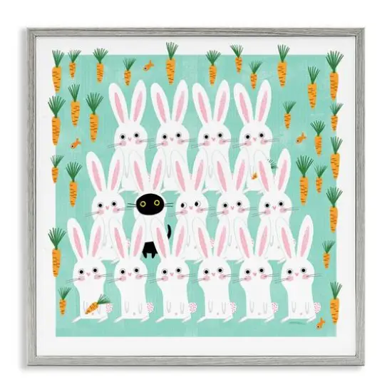 Stupell Industries Cat Mixed with Bunnies Framed Giclee Art Gray {1}