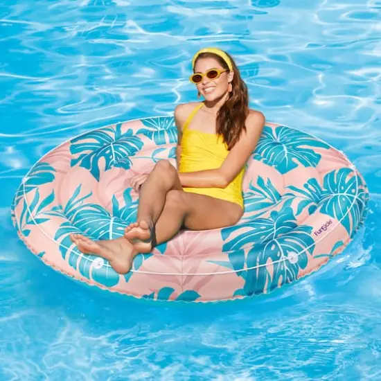 Funsicle 65" Round Pink & Blue Palm Island Float Round Inflatable Pool & Water Lounge {3}