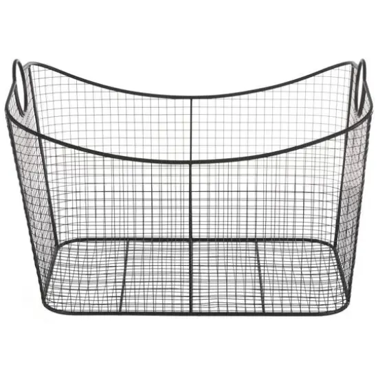 30.25" Black Metal Open Frame Wire Grid Storage Basket with Curved Sides & Ring Handles {1}