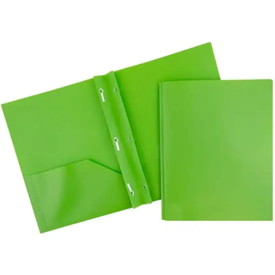 JAM Paper 9.5" x 11" Plastic 2 Pocket School POP Folders with Clasps, 6ct. Lime Green {1}
