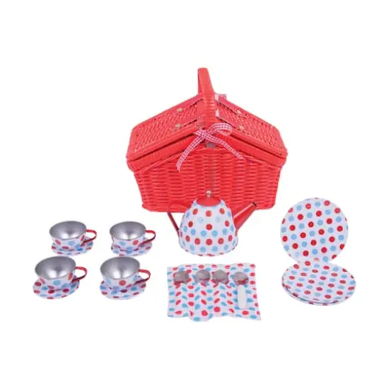 Tin Tea Set & Basket {4}