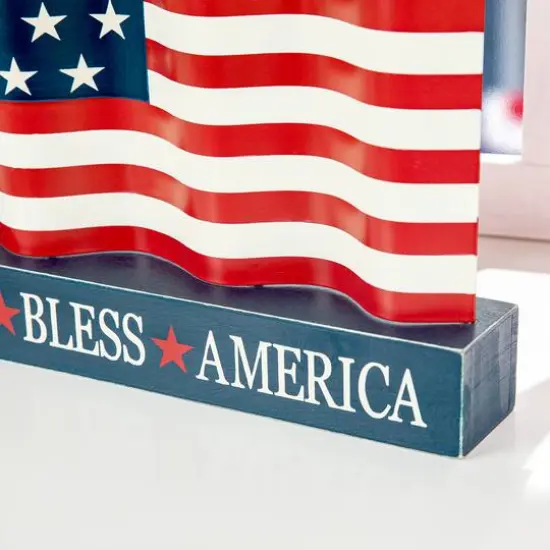Glitzhome&reg; 14" Metal Patriotic America flag with Wooden Base Table D&eacute;cor {6}