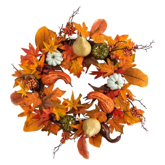 24" Pumpkin, Gourd & Berries Artificial Fall Wreath {1}