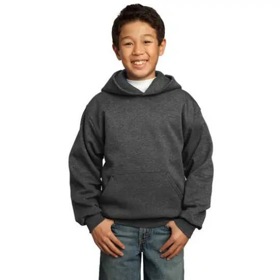 Port & Company® Neutrals Youth Core Fleece Pullover Hooded Sweatshirt Dark Heather Gray {3}