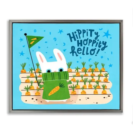Stupell Industries Hippity Hoppity Hello Bunny Floater Framed Art Gray {1}