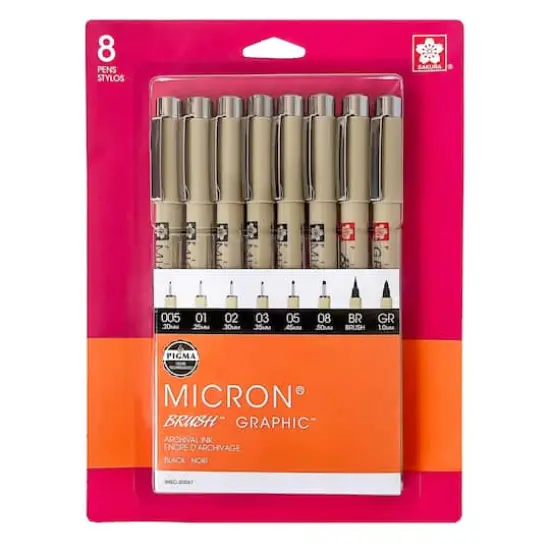 Sakura Pigma Micron Pen Set, 8-Pens, Black {1}