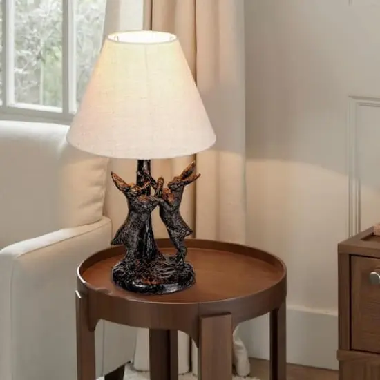 Hello Honey&reg; 18.5" Brown & Natural Bunny Rabbit Table Lamp with Linen Empire Shade {12}