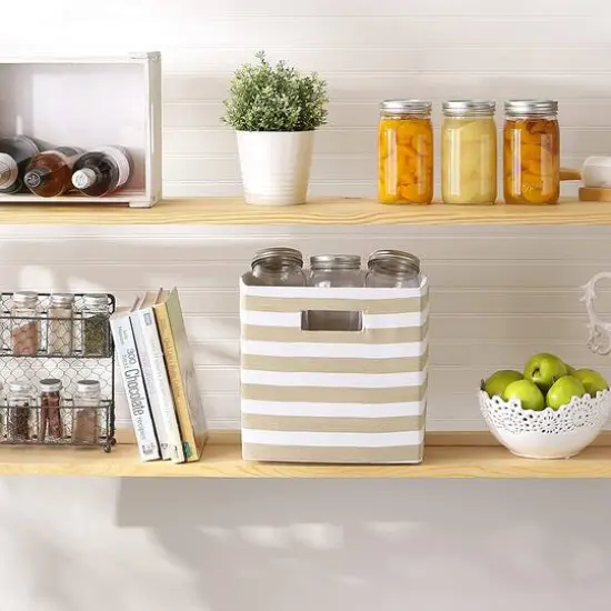 DII&reg; 11" Polyester Stripes Storage Cube Vintage Linen {4}