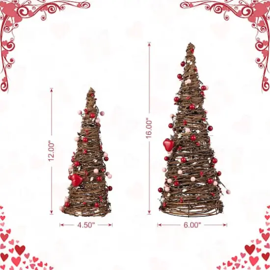 Glitzhome&reg; Valentine's Rattan Heart & Berries Table Tree Set {7}