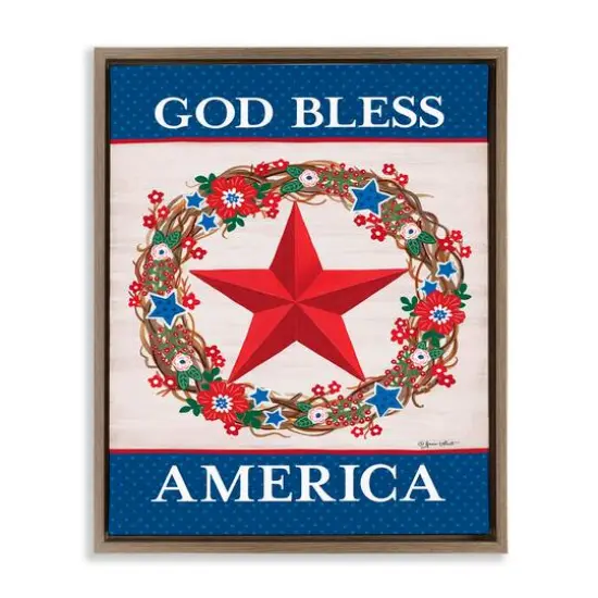 Stupell Industries God Bless America Wreath Floater Framed Art Brown {1}