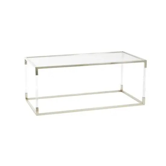46" Silver Metal Minimalistic Open Framed Living Room Coffee Table with Clear Glass Top & Acrylic Legs {4}
