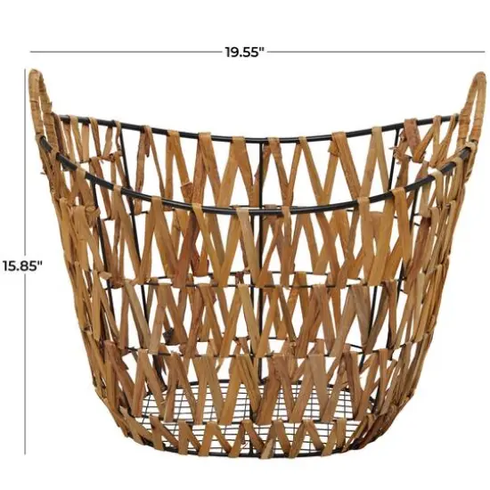 Brown Metal Storage Basket with Handles 20" x 15" x 16" {6}