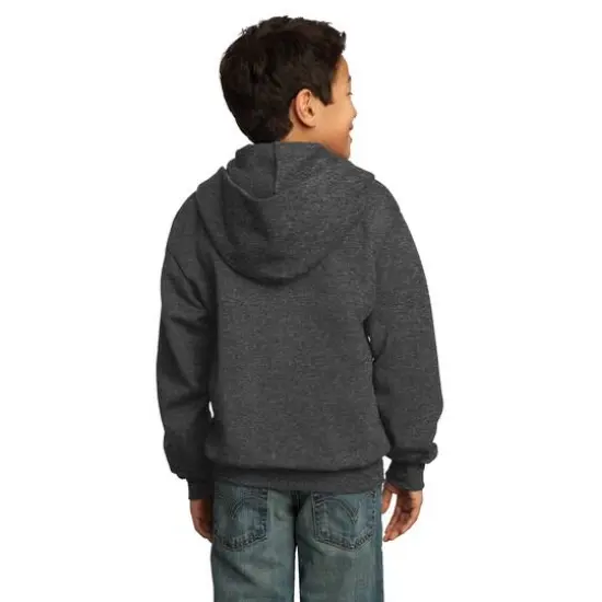 Port & Company&reg; Youth Core Fleece Full-Zip Hooded Sweatshirt Dark Heather Gray {6}