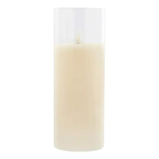 3" x 8" Flickering Flame LED Glass Wax Candle by Ashland&reg; Ivory {1}
