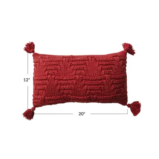 Hello Honey&reg; 20" Red Woven Cotton Knit Lumbar Pillow with Tassels {6}