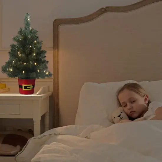 20" Pre-Lit Night Night&trade; Classic Pine Artificial Tabletop Christmas Tree in Santa Belt Base, Clear LED Lights {5}