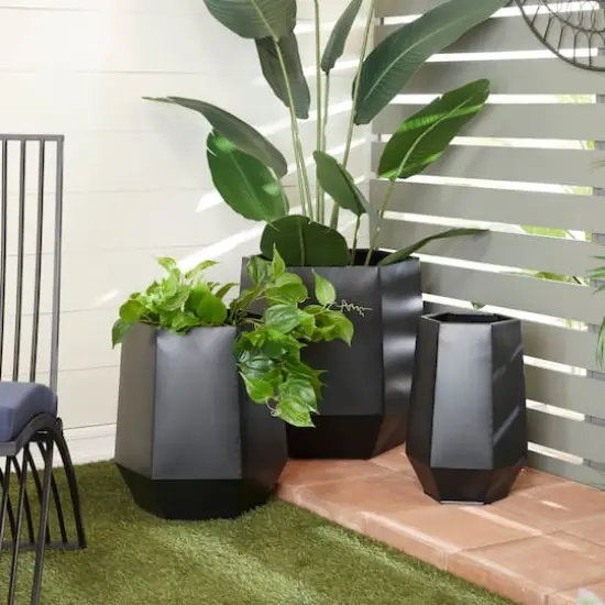 Black Modern Planter, Set of 3" 20", 16", 11" {9}