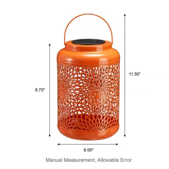 Glitzhome&reg; 8.75" Metal Cutout Solar Powered Hanging Lantern Set Orange {9}