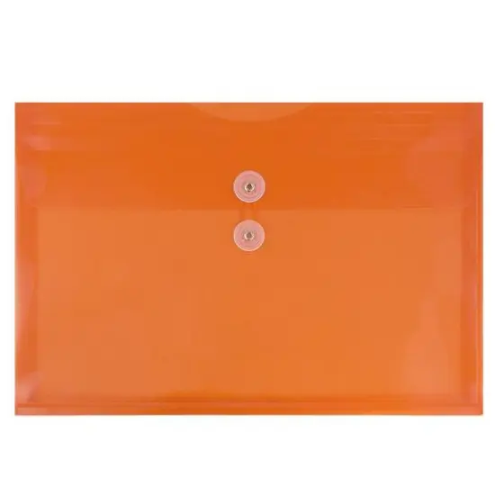JAM Paper 9.75" x 14.5" Button & String Tie Closure Plastic Envelopes, 12ct. Orange {2}
