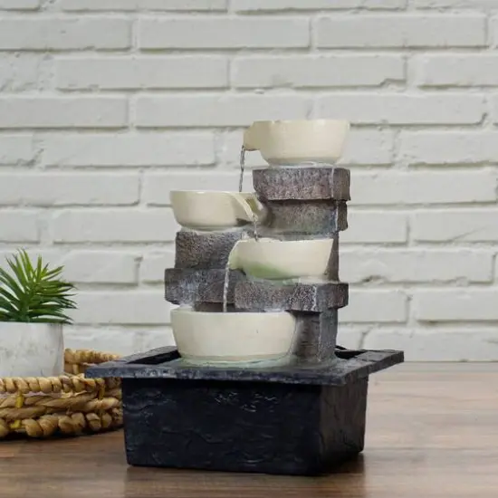 11" Indoor Tabletop LED Lighted Cascading 4-Tier Water Fountain Bowl {3}