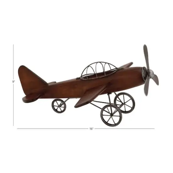 Brown Wood Vintage Sculpture, Airplane 9" x 16" x 14" {8}