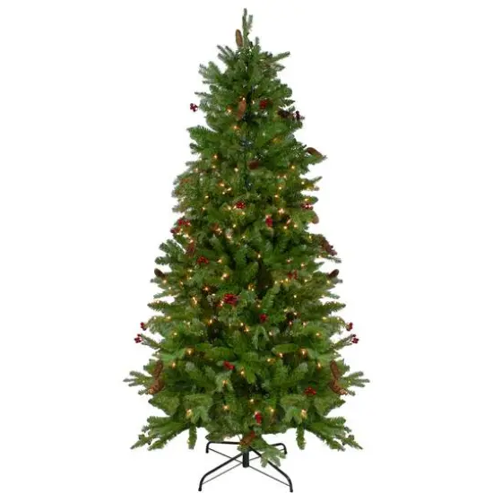 7.5ft. Pre-Lit Real Touch&trade;️ Mixed Winter Berry Pine Artificial Christmas Tree, Clear Lights {1}