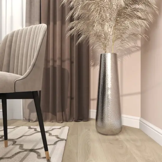 31" Silver Aluminum Tall Hammered Vase {8}