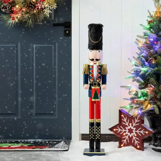 Glitzhome&reg; 3ft. Wooden Christmas Drummer Nutcracker {4}