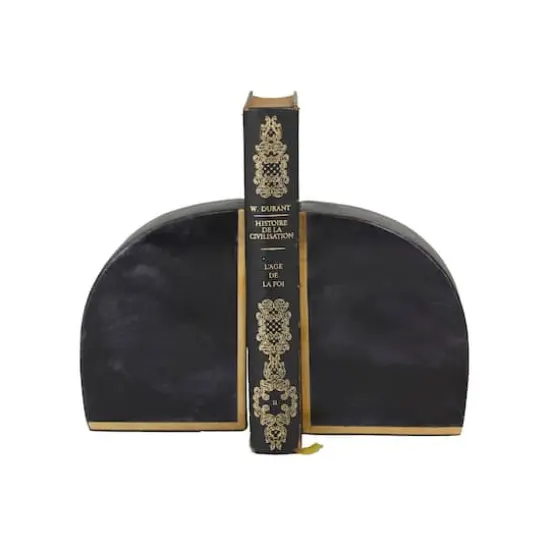 CosmoLiving by Cosmopolitan Set of 2" Black Marble Glam Bookends, 6" x 4" x 2" {1}
