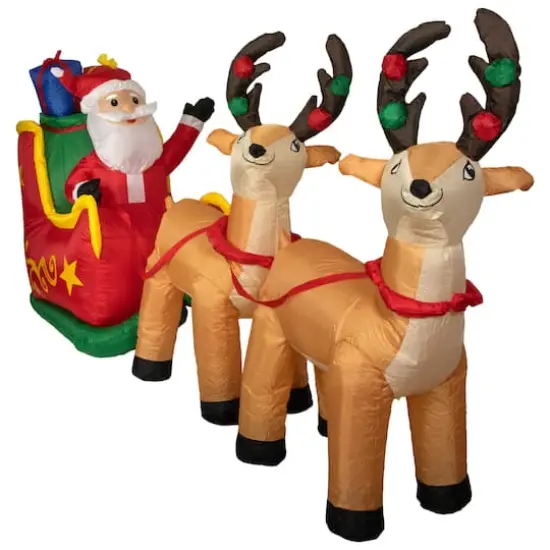 8ft. Inflatable Santa's Sleigh & Reindeer Outdoor Christmas Decoration {3}