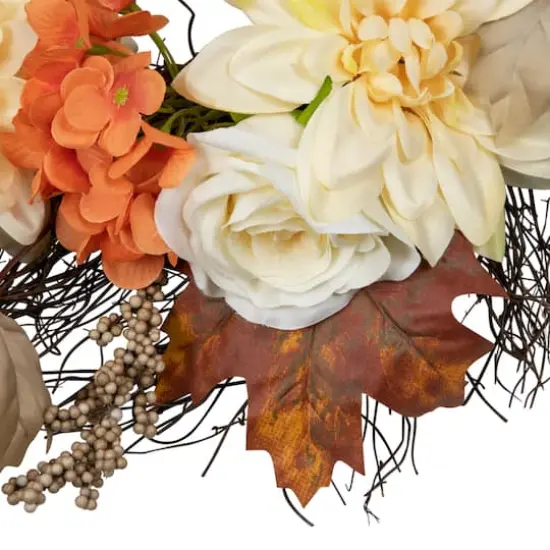 Orange and Cream Floral Fall Harvest Artificial Wreath 22" {3}