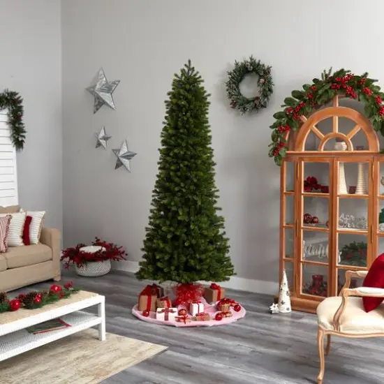 8.5ft. Pre-Lit Slim Colorado Mountain Spruce Artificial Christmas Tree, Multifunction White Micro LED Lights {11}