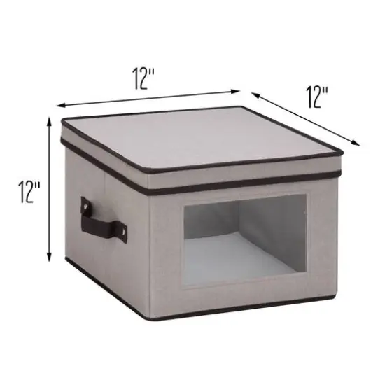 Honey Can Do 12" Canvas Square Stemware and More Storage Box with Lid Gray {3}